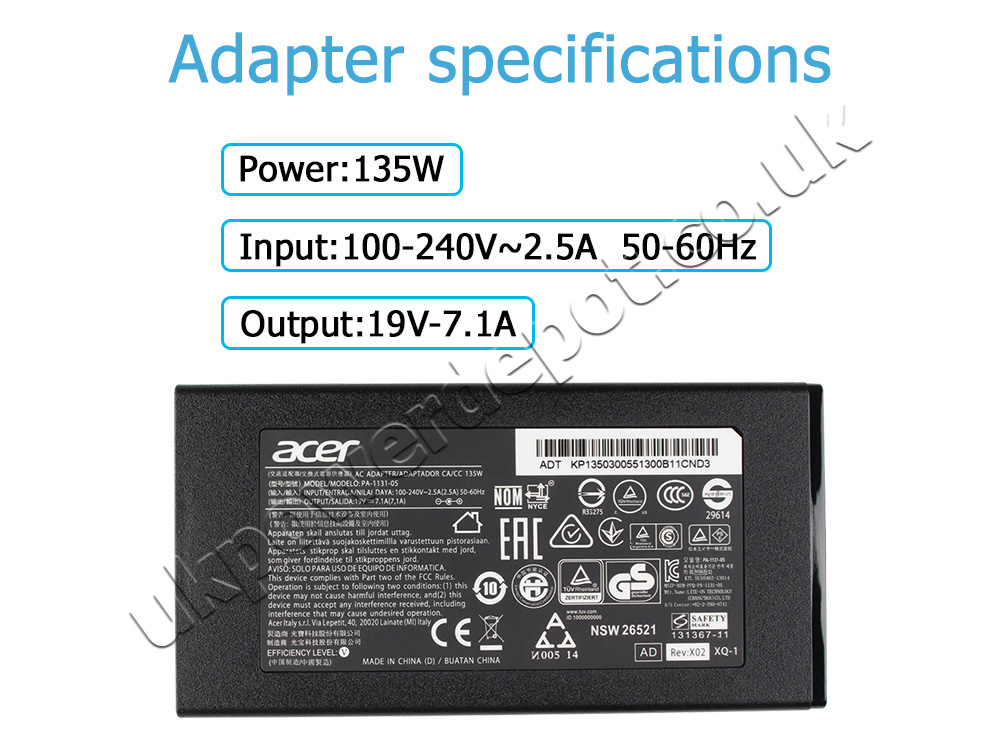 Original 135W Charger Acer Nitro V 16 ANV16-41-R77X ANV16-41-R782 AC Adapter + Cable