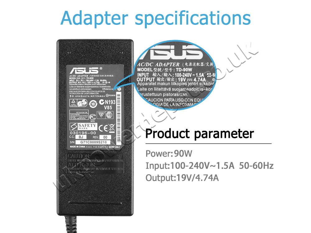 90W Asus A52F-Xa3 A52F-Xa5 A52FXE2 A52F-Xe2 AC Adapter Charger