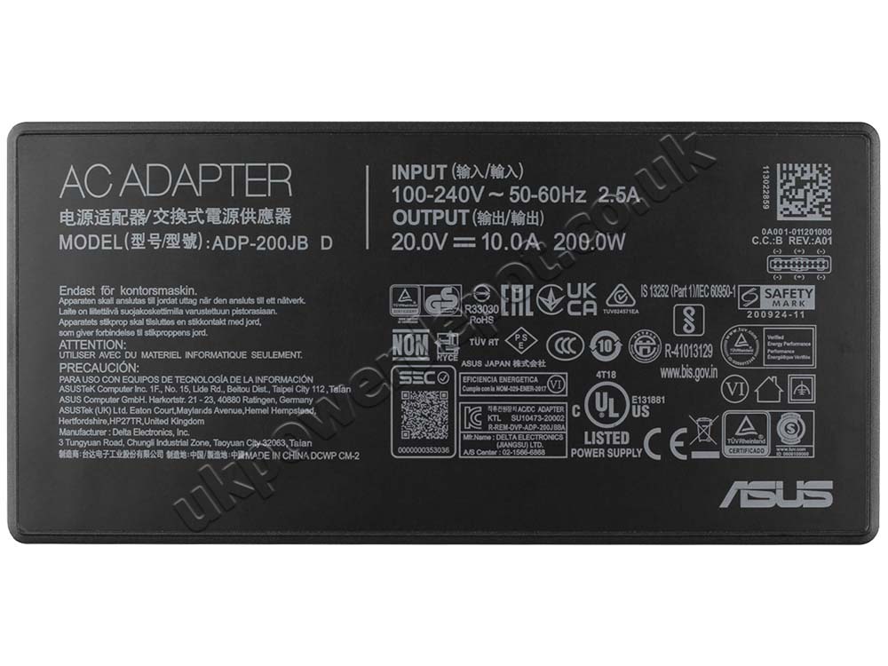 Original 200W Asus ROG Zephyrus G14 (2025) GA403WR-G14.R95070TI Rectangle Conn Charger AC Adapter + Cable