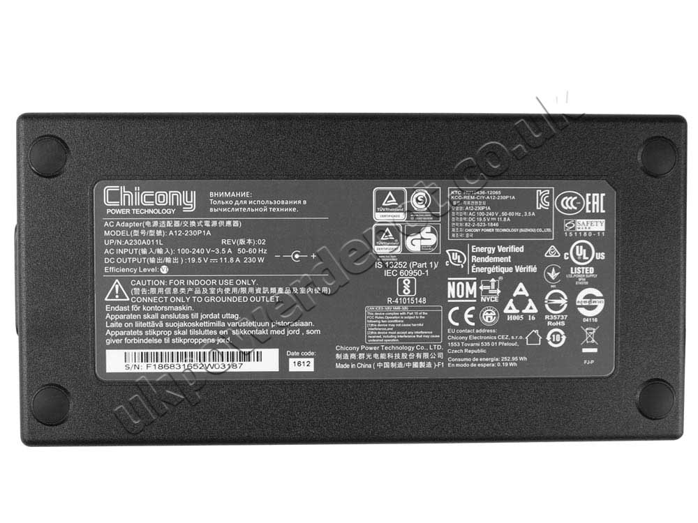 Original 230W Charger XMG APEX 15 E20 XAP15E20 AC Adapter
