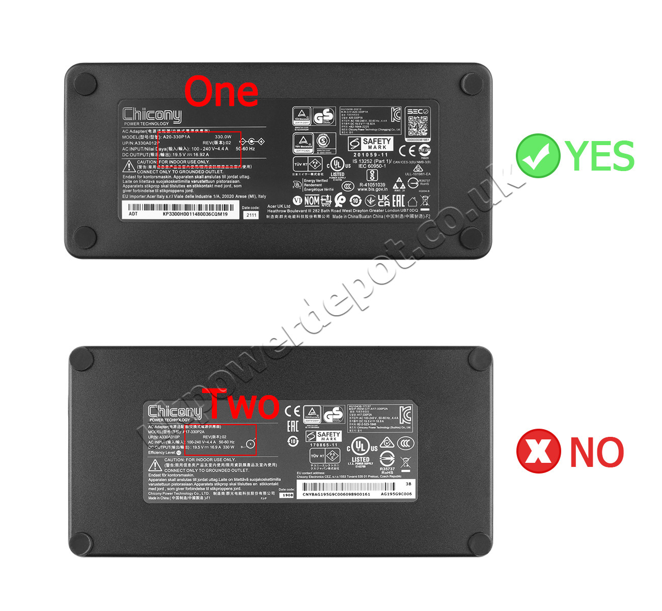 Original 330W Charger Acer AK.330AP.001 AC Adapter + Cable