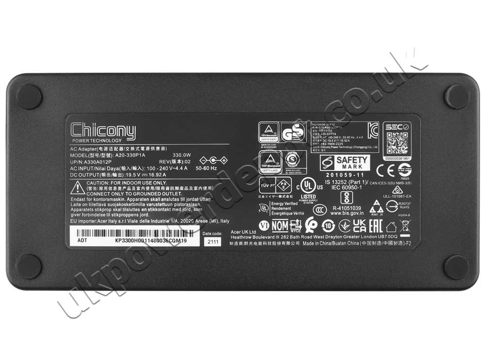 Original 330W Charger Acer AK.330AP.001 AC Adapter + Cable