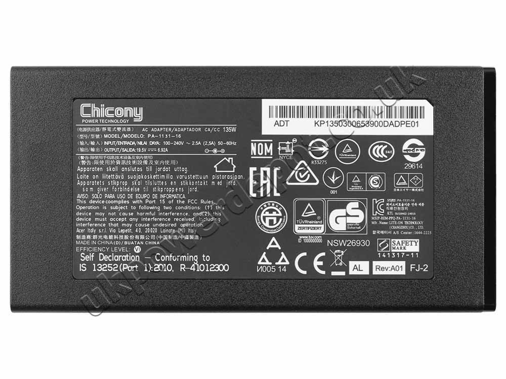Original 135W Acer Aspire VX15 VX5-591G-77H7 AC Adapter Charger + Cord