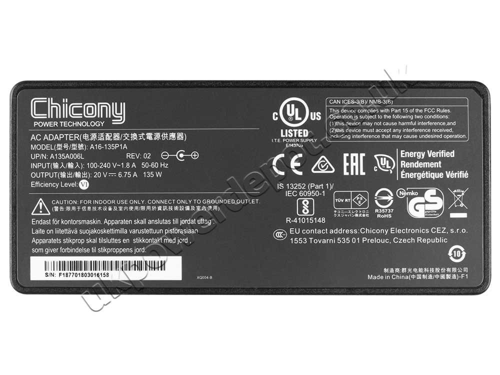 Original 135W Charger Kensington SD4700P Docking Station AC Adapter