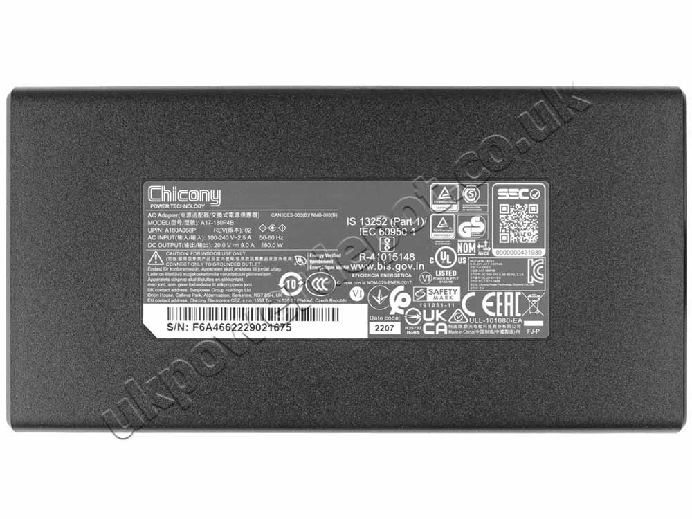 Original 180W Charger MSI P65 Creator 8RF-442 AC Adapter + Cable