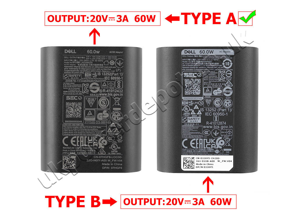 Original 60W USB-C Charger Dell Latitude 5450 P165G P165G004 AC Adapter + Cable
