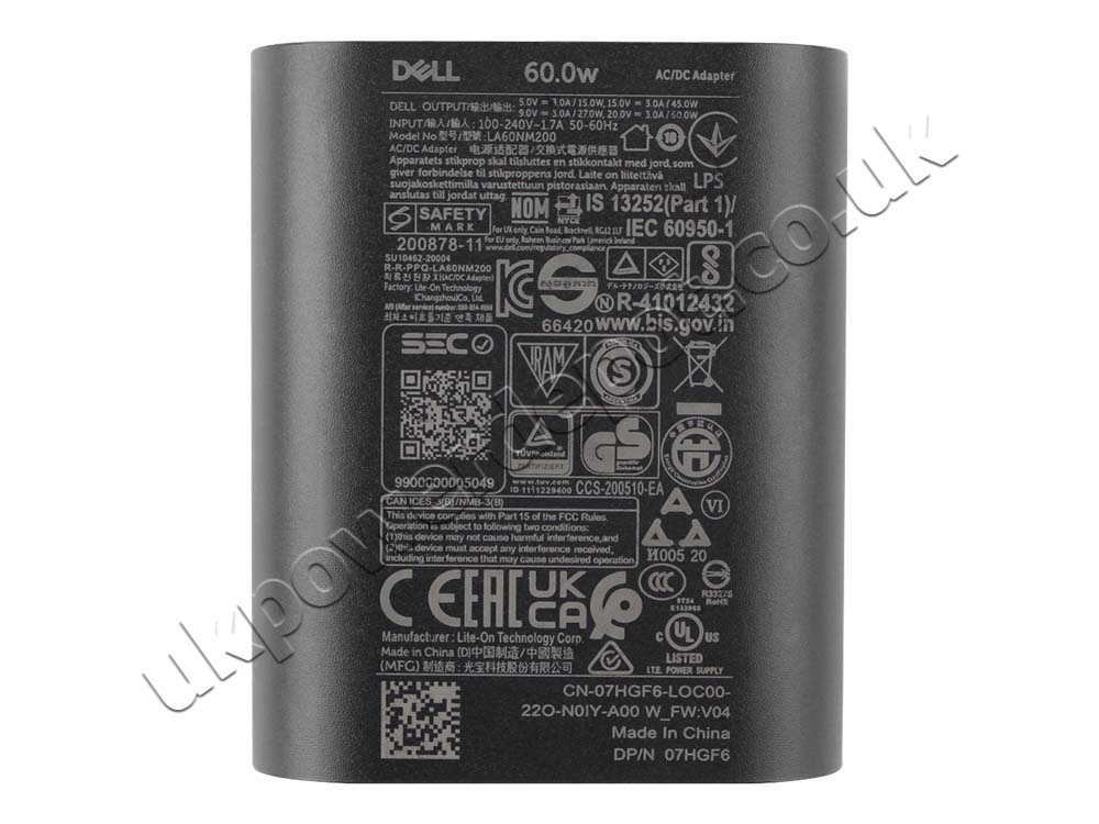 Original 60W USB-C Charger Dell Latitude 5450 P165G P165G004 AC Adapter + Cable