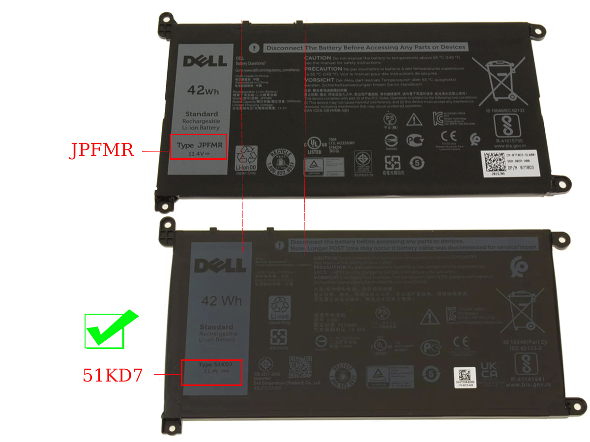 Original 42Wh 3-Cell Dell 51KD7 051KD7 FY8XM Y07HK Battery