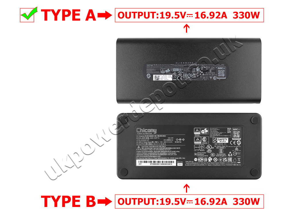Original 330W GaN Charger Dell Alienware M18x R1 AC Adapter + Cable