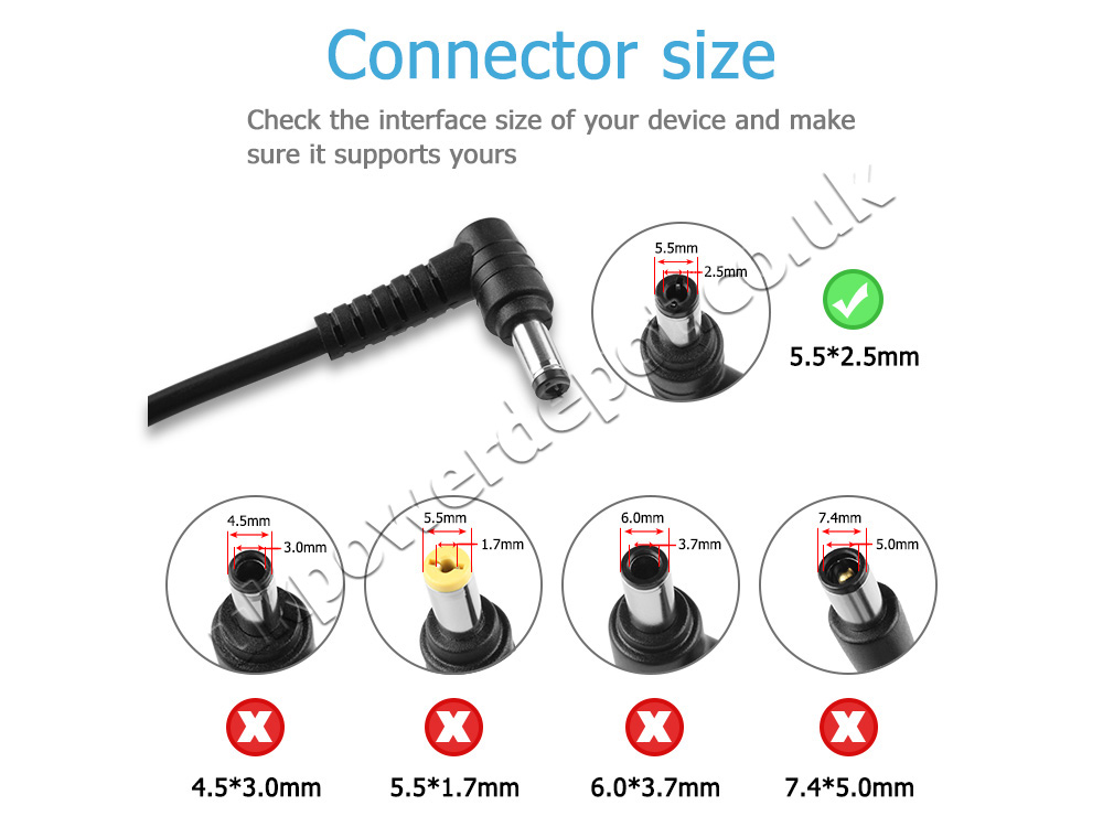 65W Clevo W25CSV W25CSW W840SU-T AC Adapter Charger Power Cord