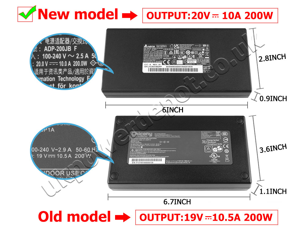 Original 200W Charger Eluktronics P650HP6-2S1H16RVR AC Adapter + Cable
