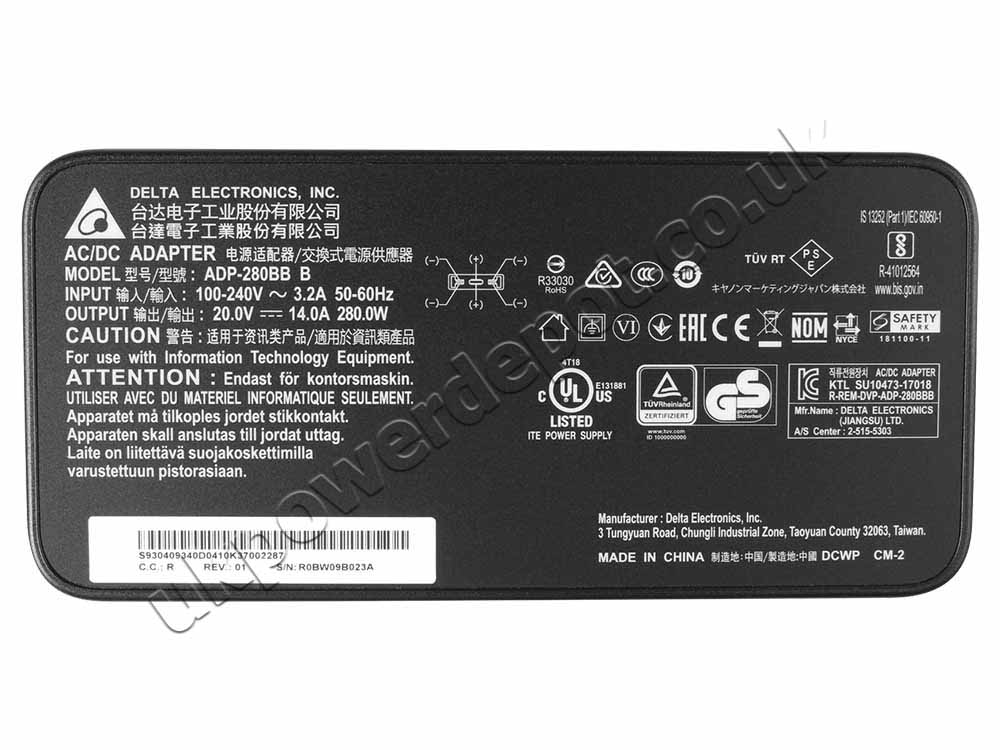 Original 280W Charger MSI Raider GE68HX 13VF-062US AC Adapter + Cable