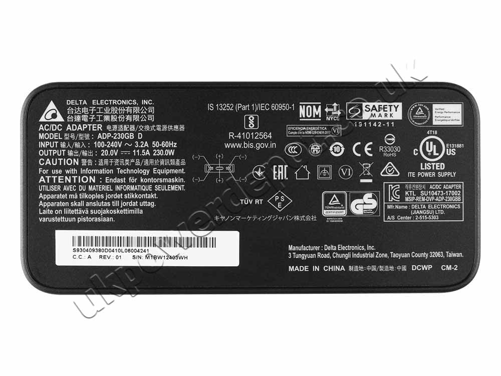 Original 230W MSI GE76 Raider 10UG-232 AC Adapter Charger