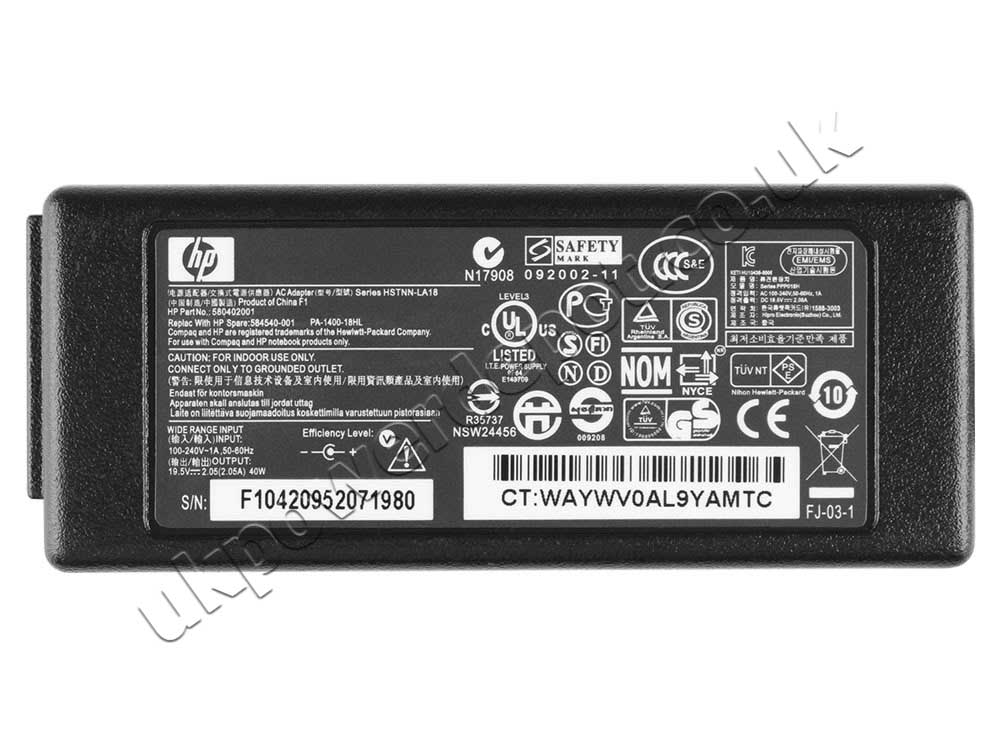 Original 40W Adapter Charger HP Compaq Mini CQ10-500SA XE979EA + Cord