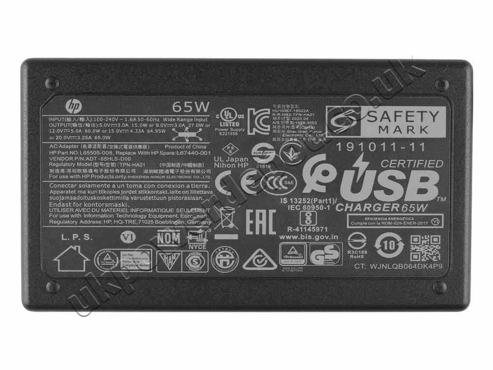 Original 65W USB-C HP Spectre 13-v103no Z6J27EA Adapter Charger