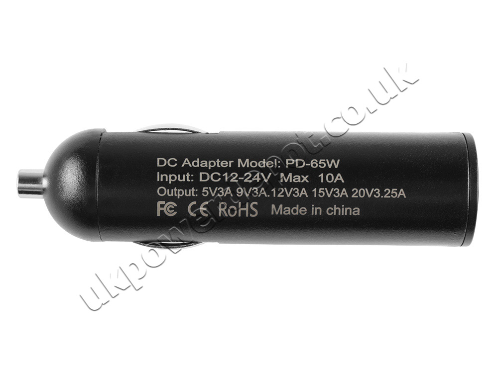 65W USB-C Dell Chromebook 13 3380+Cable DC Car Charger