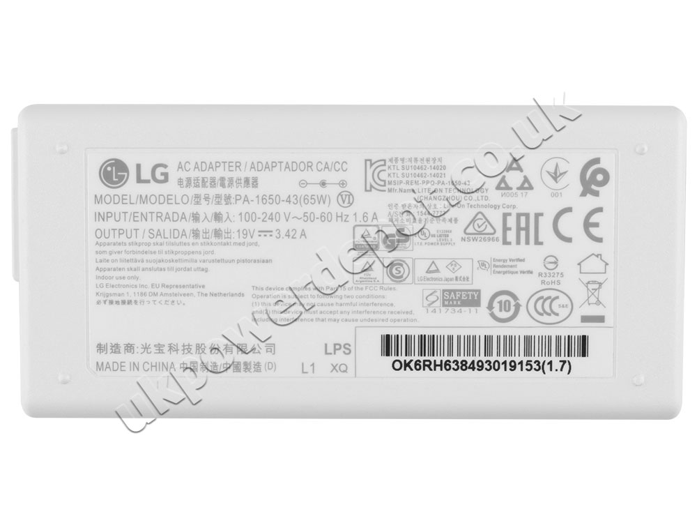 Original 65W Charger LG Gram 15Z990-U.AAS5U1 AC Adapter + Cable