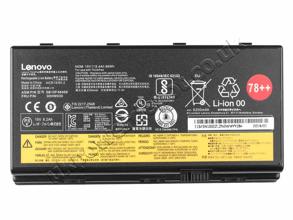 Original Lenovo ThinkPad P71 20HK0004GE Battery 96Wh 6400mAh