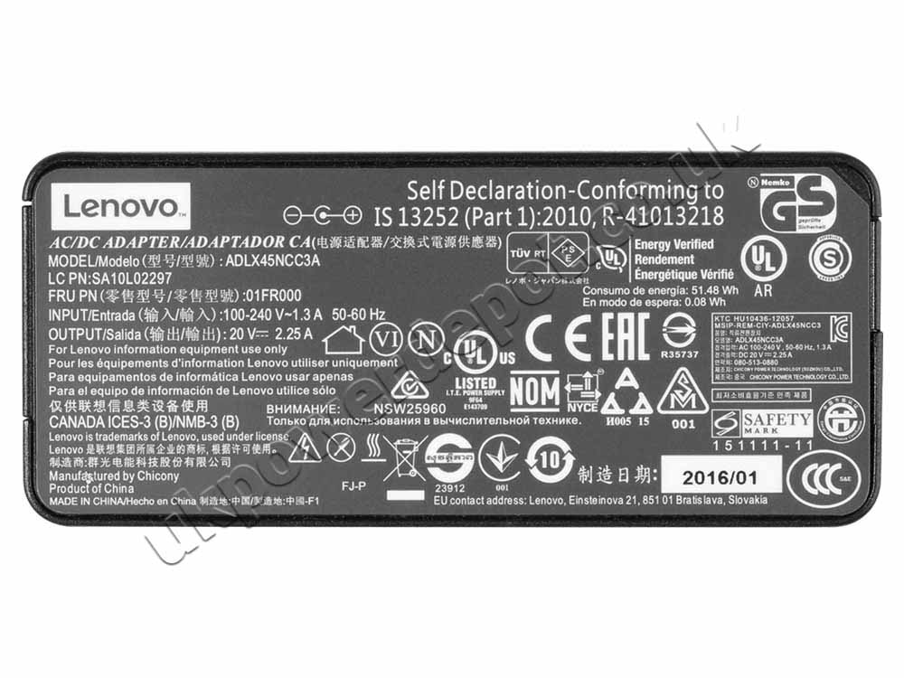 Original 45W Charger Lenovo Yoga 510-14AST 80S9 AC Adapter