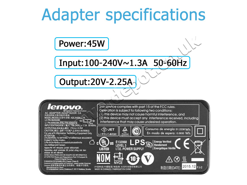 Original 45W Lenovo YOGA 500-14IHV 80N5 Adapter Charger + Power Cord