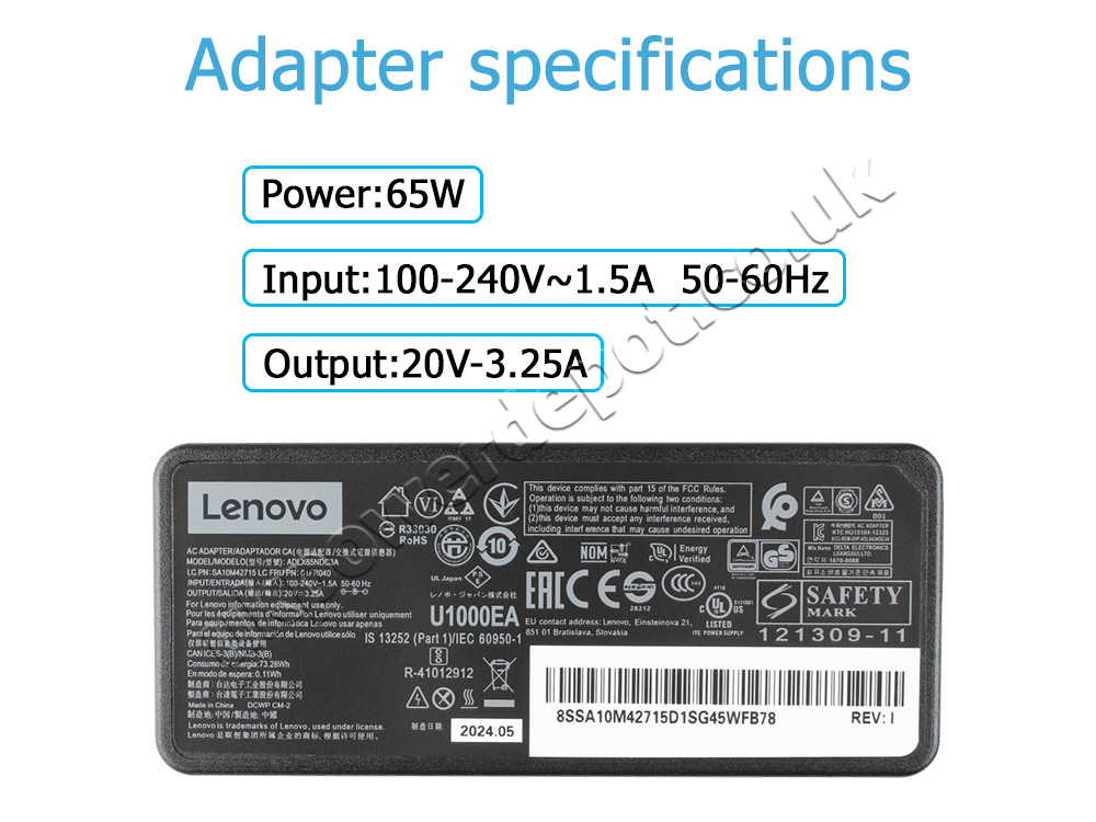 Original 65W Lenovo IdeaPad 320-15IKBN 80XL AC Adapter Charger