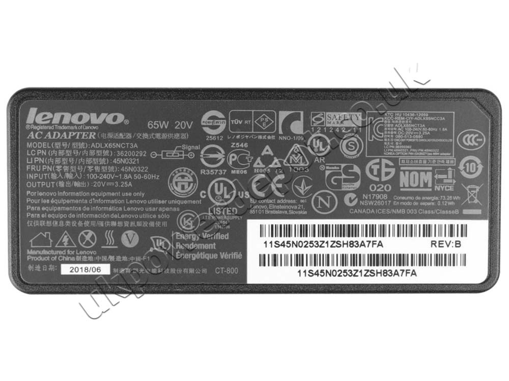 Original 65W Charger Lenovo ThinkCentre M75n Thin Client 11G7 AC Adapter + Cable