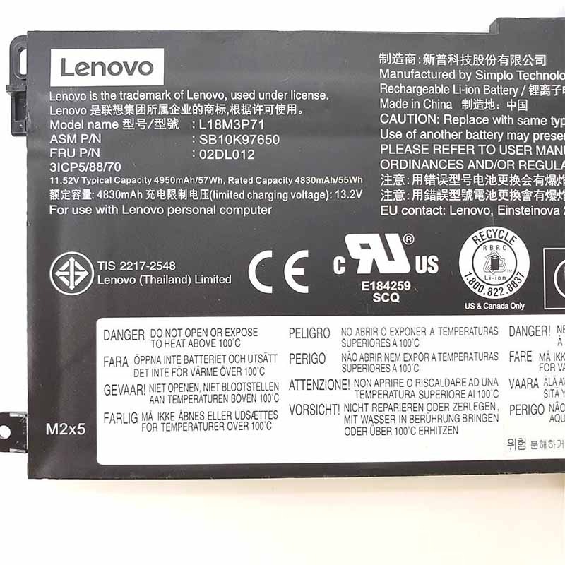 Original Battery Lenovo 5B10W51831 5B10W13913 5B10W13914 4950mAh 57Wh
