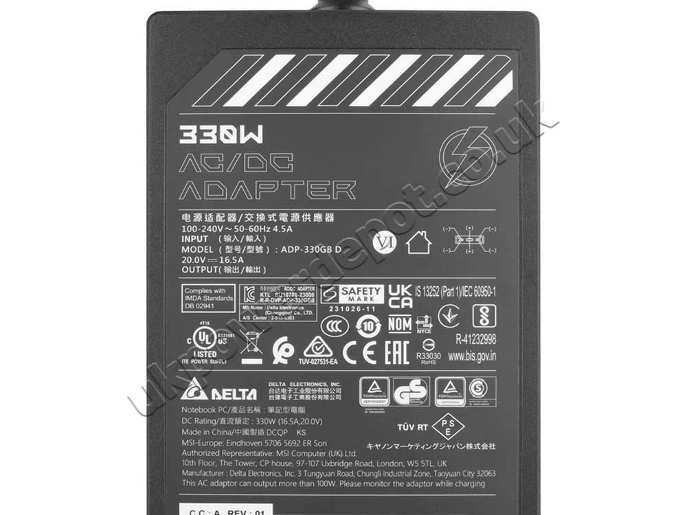 Original 330W Charger MSI CreatorPro X17 HX AC Adapter + Cable