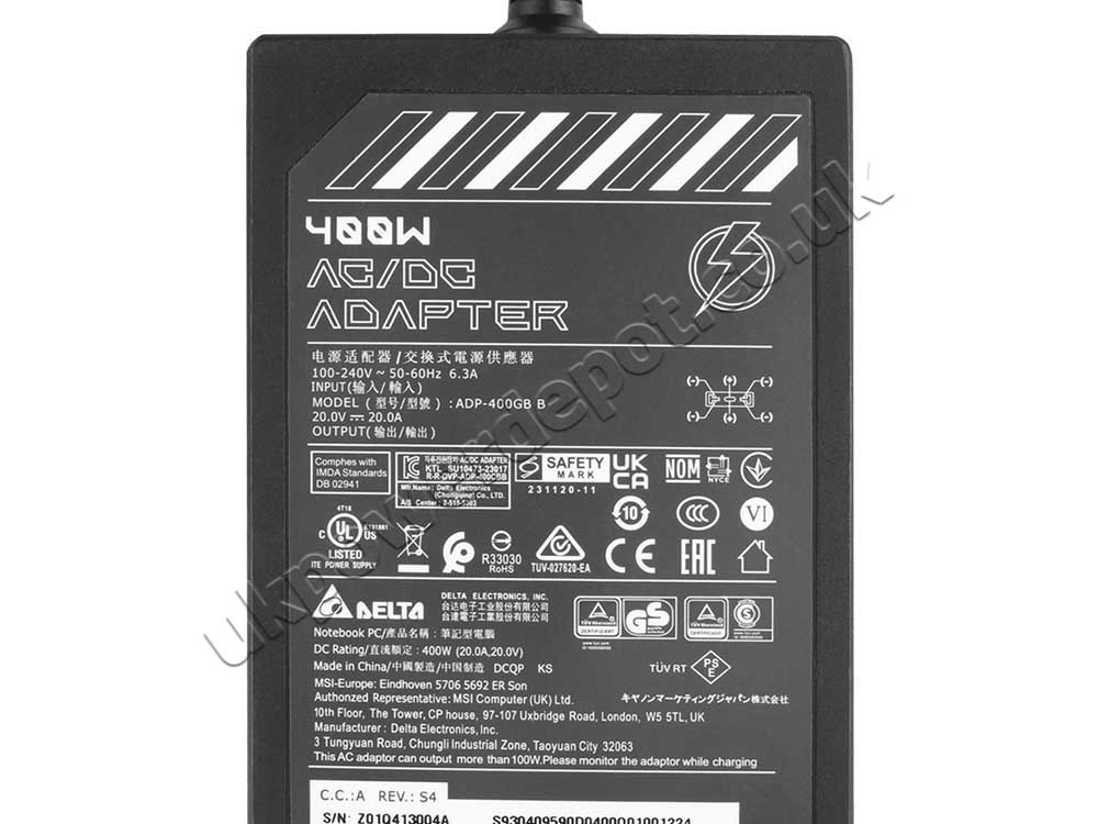 Original 400W Charger MSI Vector 16 HX A13VIG MS-15M1 AC Adapter + Cable