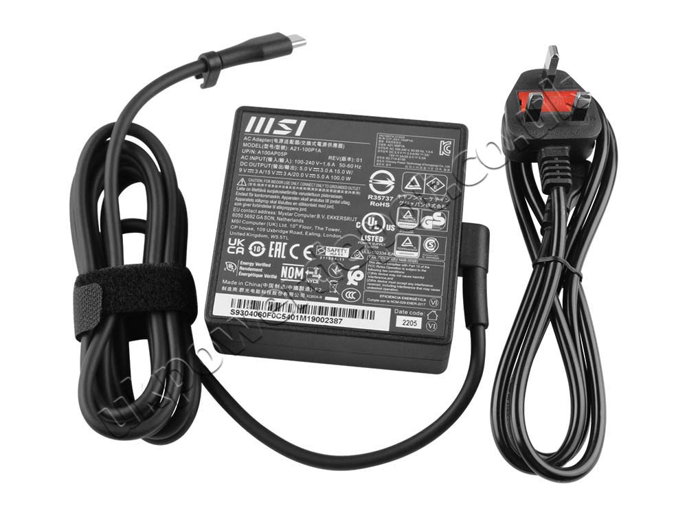 Original 100W USB-C Charger MSI Prestige 14 H B13UCX-601US AC Adapter + Cable