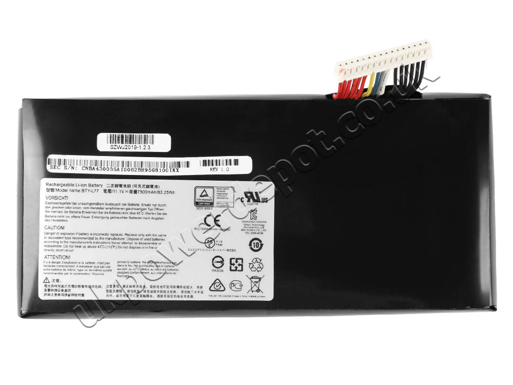 83.5Whr 9Cell 7500mAh MSI GT72 2PE(Dominator Pro)-018UK Battery