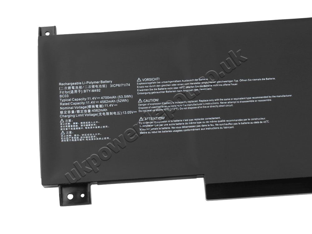 4700mAh 53.5Wh 3-Cell MSI Pulse GL66 11UE MS-1581 Battery