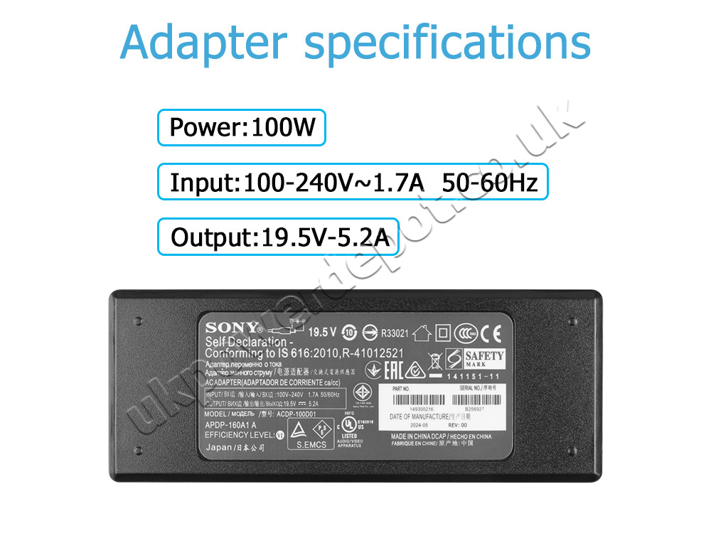 Original 101W Sony KDL-55W805B KDL55W805B Charger Adapter + Cord