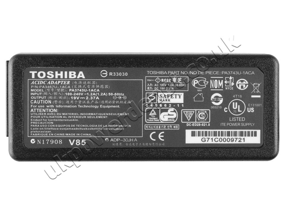 Original 45W Toshiba Portege R30 R30-A AC Adapter Charger Power Cord